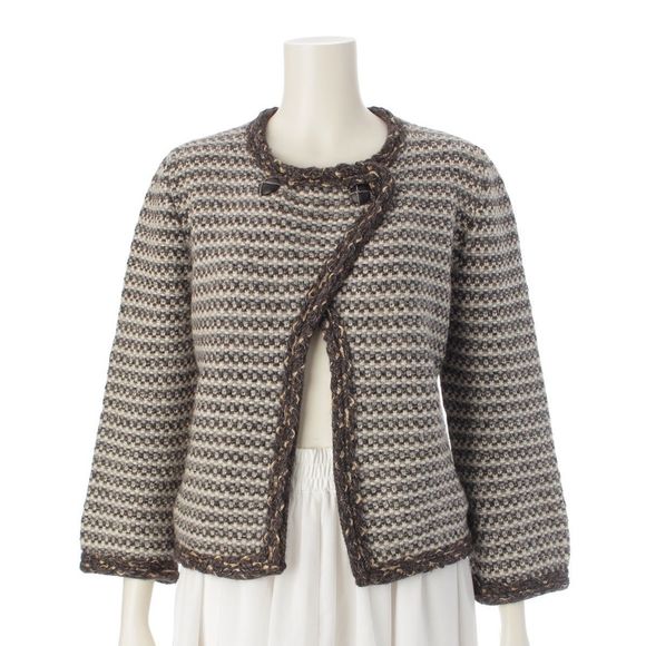 Chanel 07A Cashmere Wool Tweed Knit Collarless Jacket Cardigan P31827 Brown 40 - Picture 1 of 10